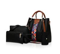 NICOLE & DORIS Femmes Sacs à main 4pcs ensemble Sacs à bandoulière Sacs à main Sacs portés épaule porte-monnaie Noir