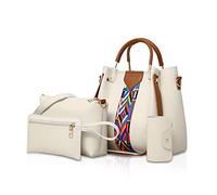NICOLE & DORIS Femmes Sacs à Main 4pcs Ensemble Sacs à bandoulière Sacs à Main Sacs portés épaule Porte-Monnaie Blanc