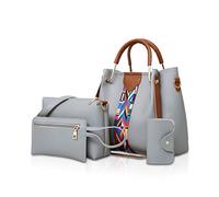 NICOLE & DORIS Femmes Sacs à Main 4pcs Ensemble Sacs à bandoulière Sacs à Main Sacs portés épaule Porte-Monnaie Gris