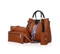 NICOLE & DORIS Femmes Sacs à main 4pcs ensemble Sacs à bandoulière Sacs à main Sacs portés épaule porte-monnaie marron