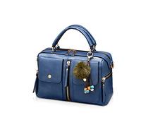 NICOLE & DORIS Femmes Sacs À Main Pompon Sac Style De Mode Zipper Sac À Bandoulière Dames Fourre-Tout Sac Cabas Porté Epaule Bandoulière PU Style Cuir Petit Sac Carré Bleu