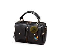 NICOLE & DORIS Femmes Sacs À Main Pompon Sac Style De Mode Zipper Sac À Bandoulière Dames Fourre-Tout Sac Cabas Porté Epaule Bandoulière PU Style Cuir Petit Sac Carré Noir