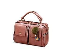 NICOLE & DORIS Femmes Sacs À Main Pompon Sac Style De Mode Zipper Sac À Bandoulière Dames Fourre-Tout Sac Cabas Porté Epaule Bandoulière PU Style Cuir Petit Sac Carré Rose foncé