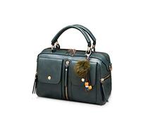 NICOLE & DORIS Femmes Sacs À Main Pompon Sac Style De Mode Zipper Sac À Bandoulière Dames Fourre-Tout Sac Cabas Porté Epaule Bandoulière PU Style Cuir Petit Sac Carré Vert