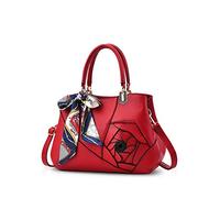 NICOLE&DORIS Fleurs Femmes Top Handle Sacs à Main Sac à bandoulière Crossbody Bag Tote Satchel pour Dames Cuir PU Vin Rouge