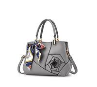 NICOLE&DORIS Fleurs Femmes Top Handle Sacs à Main Sac à bandoulière Crossbody Bag Tote Satchel pour Dames Cuir PU Gris