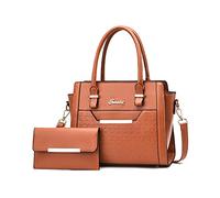 NICOLE & DORIS Grand Sac à Main Femme avec Bandoulière Réglable - Élégant Shopping Bag en Cuir - 2 Pièces - Jaune