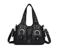 NICOLE & DORIS Grand Sac a Main Femme Elegant Sac Bandoulière Rétro Sac Cabas Multipoches Sac D'épaule PU Cuir Souple Hobo Bag pour Cours Travail Voyage Noir