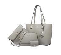 NICOLE & DORIS Grand Sac a Main Femme Ensemble de 4 Pièces Sac Fourre Tout Elegant Sac Bandoulière Cuir PU Sac à Main et Portefeuille Sac Epaule pour Travail Shopping Voyage Gris