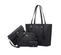 NICOLE & DORIS Grand Sac a Main Femme Ensemble de 4 Pièces Sac Fourre Tout Elegant Sac Bandoulière Cuir PU Sac à Main et Portefeuille Sac Epaule pour Travail Shopping Voyage Noir