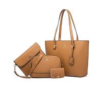 NICOLE & DORIS Grand Sac a Main Femme Ensemble de 4 Pièces Sac Fourre Tout Elegant Sac Bandoulière Cuir PU Sac à Main et Portefeuille Sac Epaule pour Travail Shopping Voyage Marron