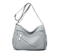 NICOLE & DORIS Grand Sac Bandoulière Femmes Léger Sacs Epaule Multi-Poches Sac Messenger Nylon Sac D'épaule Sac Besace Sac Crossbody pour Voyage École Sports Gris Clair