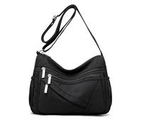 NICOLE & DORIS Grand Sac Bandoulière Femmes Léger Sacs Epaule Multi-Poches Sac Messenger Nylon Sac D'épaule Sac Besace Sac Crossbody pour Voyage École Sports Noir