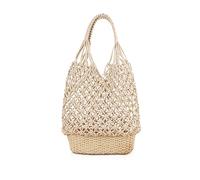 NICOLE & DORIS Grand Sac de Plage Bandoulière Sac Cabas Femme en Paille Sac Fourre Tout Été Sac à Main en Maille Sac D'épaule en Tricot pour Voyage Vacances Blanc