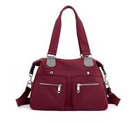 NICOLE & DORIS Grand Sac en Nylon Femme, Sac de Travail pour Femme,Sac Fourre-tout Décontracté,Lumière Grande Capacité avec Plusieurs Poches Bordeaux