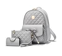 NICOLE & DORIS Mini Sac à Dos en Cuir pour Femmes et Filles - 3 en 1 Daypack Mignon d'École - Voyage Gris