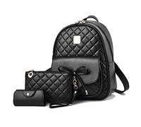 NICOLE & DORIS Mini Sac à Dos en Cuir pour Femmes et Filles - 3 en 1 Daypack Mignon - Sac d'École et de Voyage - Noir