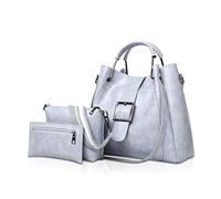 NICOLE & DORIS Mode Sac Cabas Femme Sac à Main en Cuir PU + Sac à Bandoulière + Sac à Main 3pcs Sac Fourre-Tout pour Voyages Shopping Travail Gris
