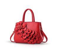 Nicole & Doris Nouveau Sac à Bandoulière Femmes Sac à Main Motif Fleur pour Dames Sac en Cuir PU Sacs Fourre-Tout Sac de Messager élégant Rouge