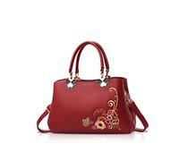 NICOLE&DORIS Rétro Sacs à main à poignée supérieure Dames Sac bandoulière Femmes Mode Sac d'épaule Bourse Vin Fleur Rouge