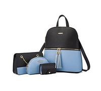 NICOLE & DORIS Sac à Dos Femme Elegant Sac à Dos Femme PU Cuir Antivol Petit Sac de Voyage Scolaire 4 en 1 Ensemble Sac à Dos Sac Bandouliere Bleu avec du Noir