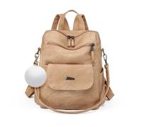 NICOLE & DORIS Sac à Dos Femme Grand Anti-vol Sac Porté Dos Multipoches Sac à Dos Bandoulière en PU Cuir Étanche Sacs D'école 13.3 Pouces Sac a Dos pour Ville Voyage Travail Kaki