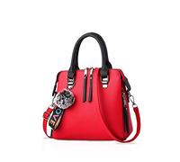 NICOLE & DORIS Sac à Main Bandoulière Femme Mode Sac a Main Pompon Sac Fourre Tout Moyen Sac D'épaule Rétro PU Cuir Sacs Messenger rouge
