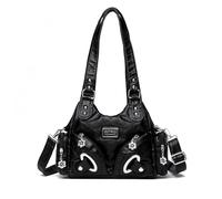 NICOLE & DORIS Sac à Main Bandoulière Femme Sac Moyen Vintage Sac Fourre Tout PU Cuir Souple Sacs Portés Epaule Chic Hobo Bag pour Le Travail Shopping Voyage Noir