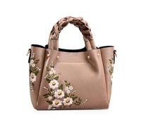 NICOLE & DORIS Sac à Main Brodé Sac Décontracté pour Femmes Sac portés Main Sac Fourre-Tout en Simili Cuir Sac à Bandoulière avec Poignées Tressées kaki