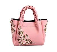 NICOLE & DORIS Sac à Main Brodé Sac Décontracté pour Femmes Sac portés Main Sac Fourre-Tout en Simili Cuir Sac à Bandoulière avec Poignées Tressées Rose