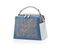 NICOLE & DORIS Sac a Main Carré Femme Petit Sac Bandouliere PU Cuir Sac Epaule Brodé Sac Messenger Fille Sac Besace Multipoches Pochette Bleu avec Blanc