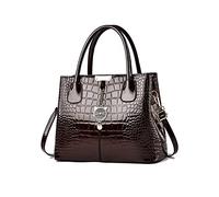 Nicole & Doris Sac à Main Classique en Cuir Verni Bandoulière Léger Motif Croco Pendentif Epaule Mode Travail Café