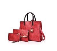 NICOLE&DORIS Sac à Main en Cuir 3 pièces sacoches Sac fourre-Tout Cuir pour Dames + bandoulière + Porte-Monnaie Rouge