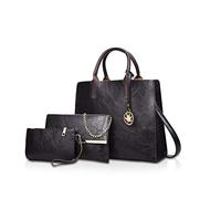 NICOLE&DORIS Sac à Main en Cuir 3 pièces sacoches Sac fourre-Tout Cuir pour Dames + bandoulière + Porte-Monnaie Noir