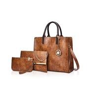 NICOLE&DORIS Sac à Main en Cuir 3 pièces sacoches Sac fourre-Tout Cuir pour Dames + bandoulière + Porte-Monnaie Marron