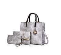 NICOLE&DORIS Sac à Main en Cuir 3 pièces sacoches Sac fourre-Tout Cuir pour Dames + bandoulière + Porte-Monnaie Gris