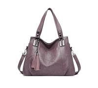 NICOLE & DORIS Sac à main en cuir synthétique souple pour femme, sac besace à longue bandoulière, sac fourre-tout pour femme, grand sac à bandoulière avec pompon, violet, L, Fourre-tout