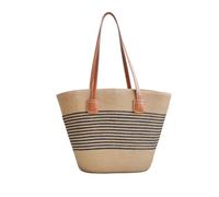 NICOLE & DORIS Sac à Main en Paille Sac de Plage Paille Sac Cabas Femme Sac Fourre Tout Été Sac a Main Panier Sac D'épaule en Tricot pour Voyage Vacances Pinstripe