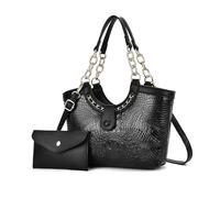 NICOLE & DORIS Sac à Main et Portefeuille Femme Sac Bandoulière Crocodile Sac Fourre Tout Ensemble 2 Pièces Sac D'épaule Sacs Portés Main pour Travail Shopping Voyage Noir