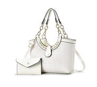 NICOLE & DORIS Sac à Main et Portefeuille Femme Sac Bandoulière Crocodile Sac Fourre Tout Ensemble 2 Pièces Sac D'épaule Sacs Portés Main pour Travail Shopping Voyage Blanc