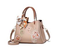 NICOLE & DORIS Sac à Main Femme Brodé Sac Bandoulière Tendance Sac Fourre Tout Multipoches Sac Epaule en PU Cuir Sac D'épaule pour Les Travail Voyage Shopping Kaki