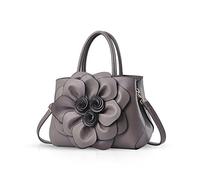 NICOLE & DORIS Sac à Main Femme Chic en PU Cuir avec Fleurs Gris - Petit à Moyen