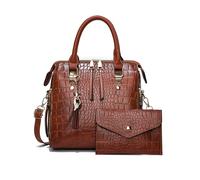 NICOLE & DORIS Sac a Main Femme Crocodile Sac a Main et Portefeuille Sac Bandoulière Cuir Verni Sac D'épaule Sac Fourre Tout Carré Sac Ensemble Pratique Marron
