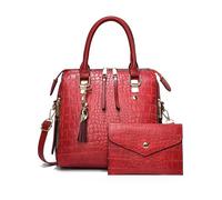 NICOLE & DORIS Sac à Main Femme Crocodile Sac à Main et Portefeuille Sac Bandoulière Cuir Verni Sac d'Épaule Sac Fourre-Tout Carré Sac Ensemble Pratique Bourgogne