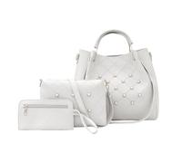 NICOLE & DORIS Sac à Main Femme Cuir PU 3 pièces Sac Fourre Tout+Portefeuilles+Sac Bandoulière,Sac Epaule Tendance Grande Capacité Elégant Classique Beige