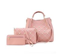 NICOLE & DORIS Sac à Main Femme Cuir PU 3 pièces Sac Fourre Tout+Portefeuilles+Sac Bandoulière,Sac Epaule Tendance Grande Capacité Elégant Classique Rose