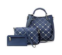 NICOLE & DORIS Sac à Main Femme Cuir PU 3 pièces Sac Fourre Tout+Portefeuilles+Sac Bandoulière,Sac Epaule Tendance Grande Capacité Elégant Classique Bleu