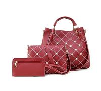 NICOLE & DORIS Sac à Main Femme Cuir PU 3 pièces Sac Fourre Tout+Portefeuilles+Sac Bandoulière,Sac Epaule Tendance Grande Capacité Elégant Classique Rouge