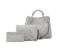 NICOLE & DORIS Sac à Main Femme Cuir PU 3 pièces Sac Fourre Tout+Portefeuilles+Sac Bandoulière,Sac Epaule Tendance Grande Capacité Elégant Classique Gris