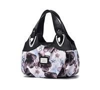 NICOLE & DORIS Sac à Main Femme Élégant - Épaule Tendance Fourre-Tout Grand en PU Cuir - Cabas Dame Fleuri Anse Noire/Fleur Violette